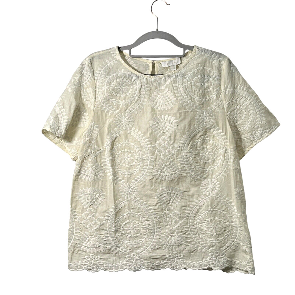 Anthropologie Eri + Ali Top Women Size S Cream White Embroidered NWT MSRP 118